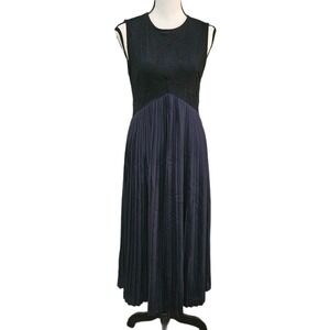 ZARA Women's Size Medium Pleated Satin and Lace Navy and Black Midi Dress